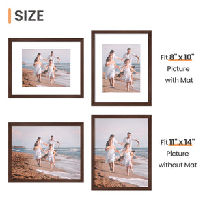 upsimples 11x14 Picture Frame Set of 5, Display Pictures 8x10 with Mat or 11x14 Without Mat, Wall Gallery Photo Frames, Brown