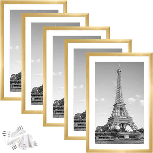 upsimples 11x17 Picture Frame Set of 5, Display Pictures 9x15 with Mat or 11x17 Without Mat, Wall Gallery Photo Frames, Gold