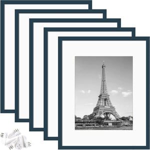 upsimples 16x20 Picture Frame Set of 5,Display Pictures 11x14 with Mat or 16x20 Without Mat,Wall Gallery Poster Frames,Navy Blue