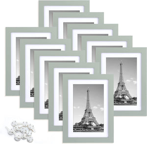 upsimples 5x7 Picture Frame Set of 10,Display Pictures 4x6 with Mat or 5x7 Without Mat,Multi Photo Frames Collage for Wall or Tabletop Display,Green