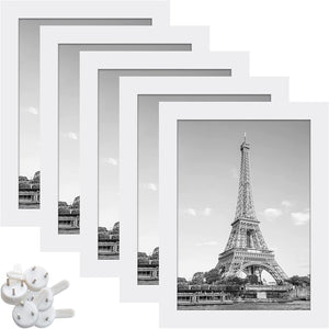 upsimples 5x7 Picture Frame White Picture Frame with High Definition Glass, 5 Pack Multi Photo Frames Collage for Wall and Tabletop, White