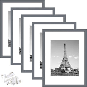 upsimples 12x16 Picture Frame Set of 5, Display Pictures 8.5x11 with Mat or 12x16 Without Mat, Wall Gallery Photo Frames, Dark Gray
