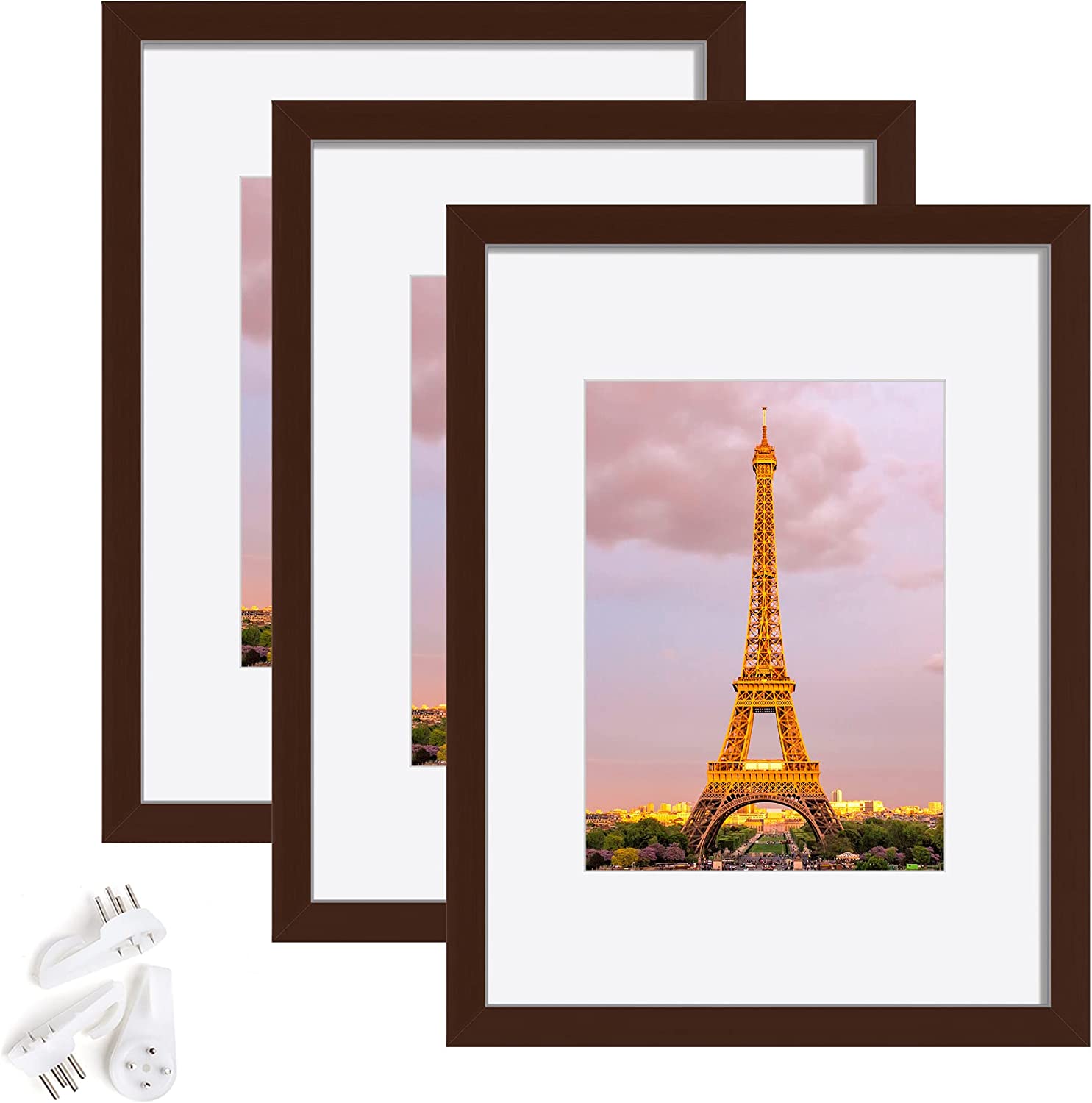 upsimples 12x12 Picture Frame Made of High Definition Glass, Display  Pictures 8x8 with Mat or 12x12 Without Mat, Gallery Wall Frame Set, Brown