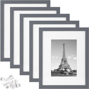 upsimples 8x10 Picture Frame Set of 5,Display Pictures 5x7 with Mat or 8x10 Without Mat,Wall Gallery Photo Frames,Dark Gray