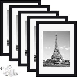 upsimples A3 Picture Frame Set of 5, Display Pictures 8.8x12.2 with Mat or 11.7x16.5 Without Mat, Wall Gallery Poster Frames, Black