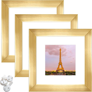 upsimples 6x6 Picture Frame Set of 3, Display Pictures 4x4 with Mat or 6x6 Without Mat, Multi Photo Frames Collage for Wall, Gold