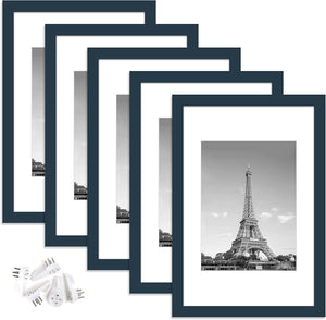 upsimples 8x12 Picture Frame Set of 5, Display Pictures 6x8 with Mat or 8x12 Without Mat, Wall Gallery Photo Frames, Navy Blue