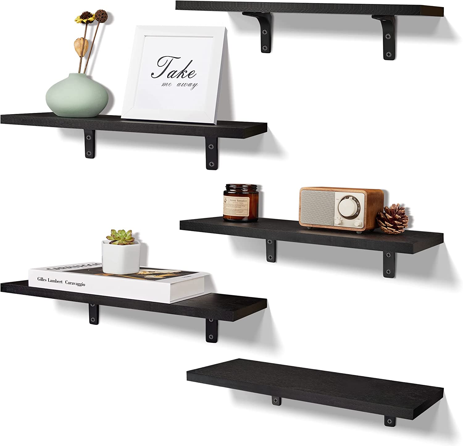 Black Floating Shelves, Modern Wall Mounted Storage Shelves Set of