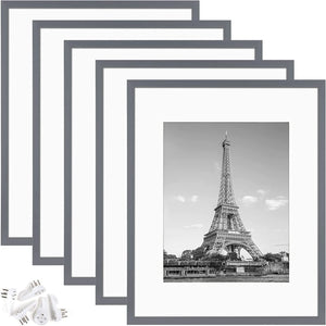 upsimples 16x20 Picture Frame Set of 5, Display Pictures 11x14 with Mat or 16x20 Without Mat, Wall Gallery Poster Frames, Dark Gray