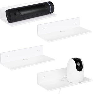 upsimples Acrylic Floating Shelves Set of 4, Adhesive Shelf with Hole Design, Small Wall Shelves for Speaker/Controller/Webcam, White Shelf for Bedroom, Bathroom, Office, Living Room, 9 Inch