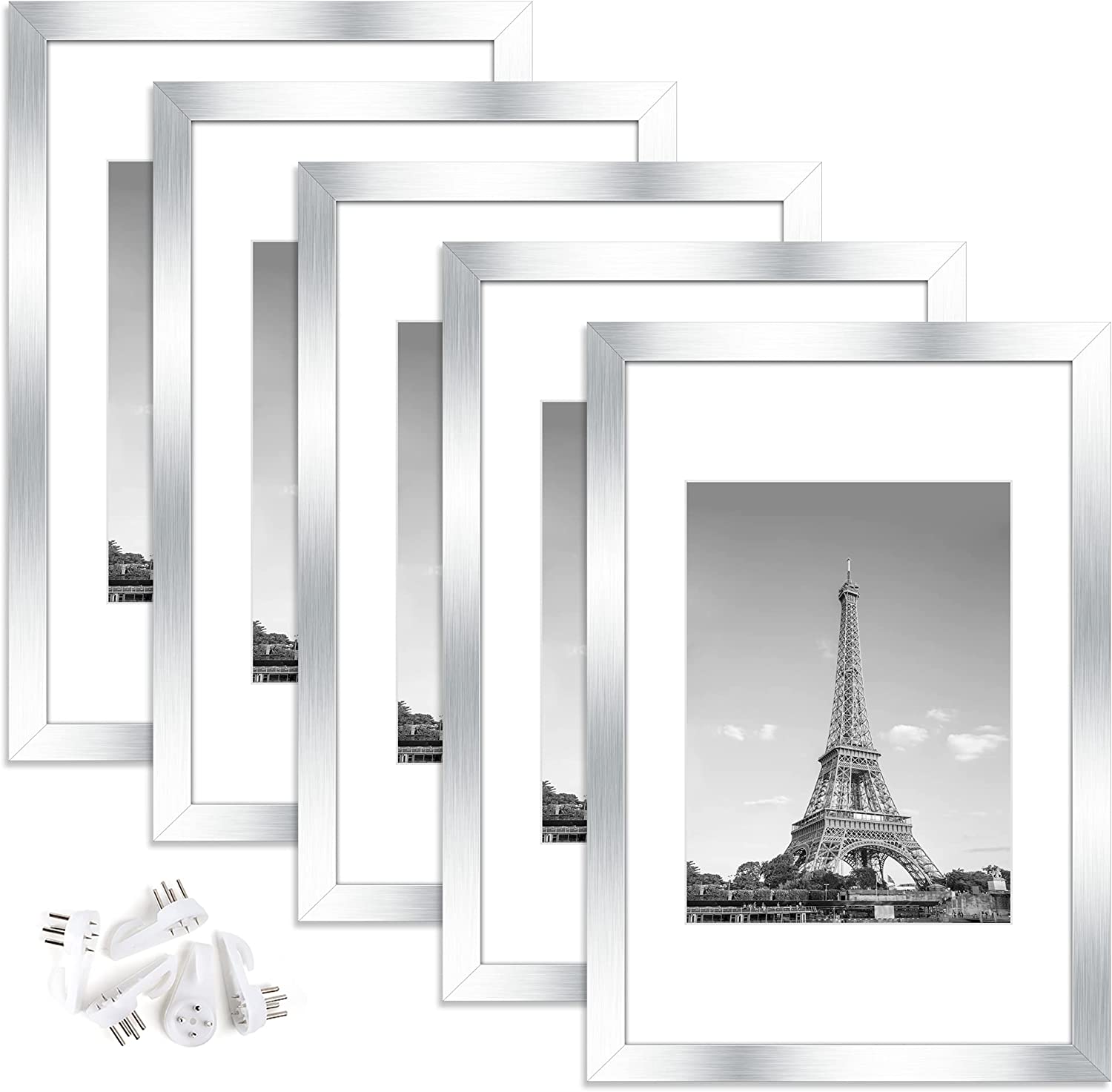 upsimples 8x12 Picture Frame Set of 5,Display Pictures 6x8 with Mat or 8x12  Without Mat,Wall Gallery Photo Frames, White