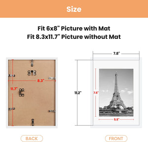 upsimples A4 Picture Frame Set of 5, Display Pictures 6x8 with Mat or 8.3x11.7 Without Mat, Wall Gallery Poster Frames, White