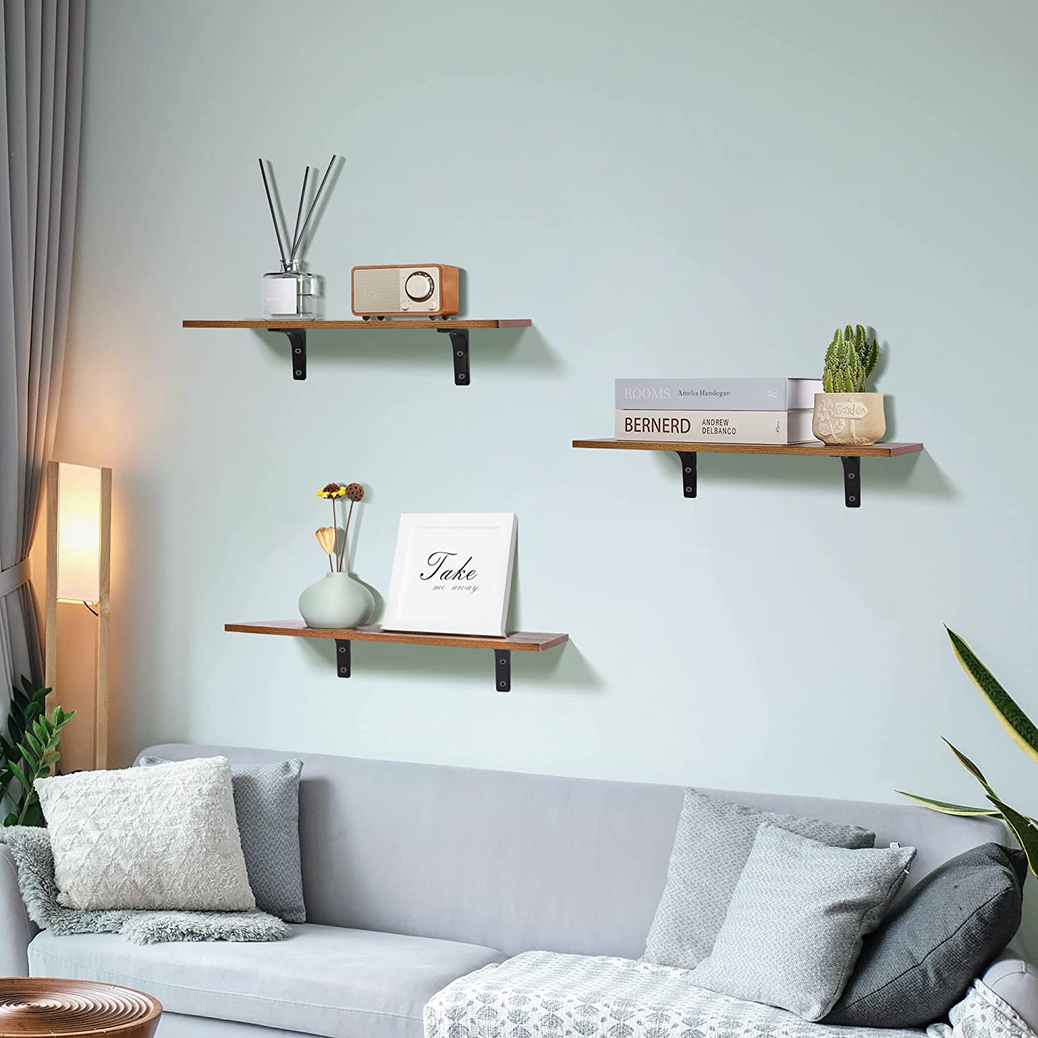 upsimples Floating Shelves for Wall Decor Storage, Black Wall Mounted  Shelves Set of 5, Sturdy Small Wood Shelves Hanging for Bedroom, Living  Room