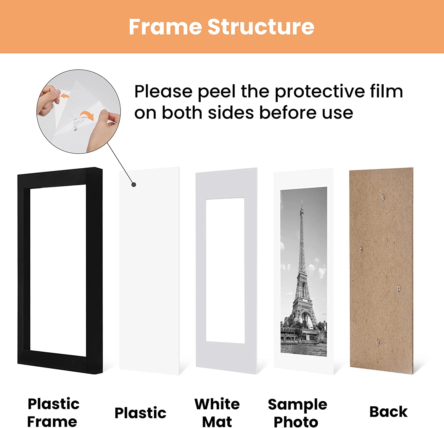 upsimples 11x14 Picture Frame Set of 5,Display Pictures 8x10 with Mat or  11x14 Without Mat,Wall Gallery Photo Frames,White