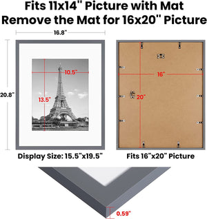 upsimples 16x20 Picture Frame Set of 5, Display Pictures 11x14 with Mat or 16x20 Without Mat, Wall Gallery Poster Frames, Dark Gray