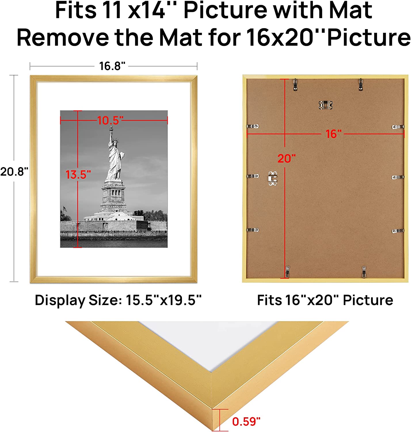 ENJOYBASICS 16x20 Picture Frame Black Poster Frame,Display Pictures 11x14 with Mat or 16x20 Without Mat,Wall Gallery Photo Frames,2 Packbyupsimples