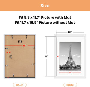 upsimples A3 Picture Frame Set of 5, Display Pictures 8.3x11.7 with Mat or 11.7x16.5 Without Mat, Wall Gallery Poster Frames, White