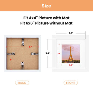 upsimples 6x6 Picture Frame Set of 3, Display Pictures 4x4 with Mat or 6x6 Without Mat, Multi Photo Frames Collage for Wall, White