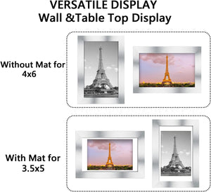 upsimples 4x6 Picture Frame Set of 10, Display Pictures 3.5x5 with Mat or 4x6 Without Mat, Multi Photo Frames Collage for Wall or Tabletop Display, Silver