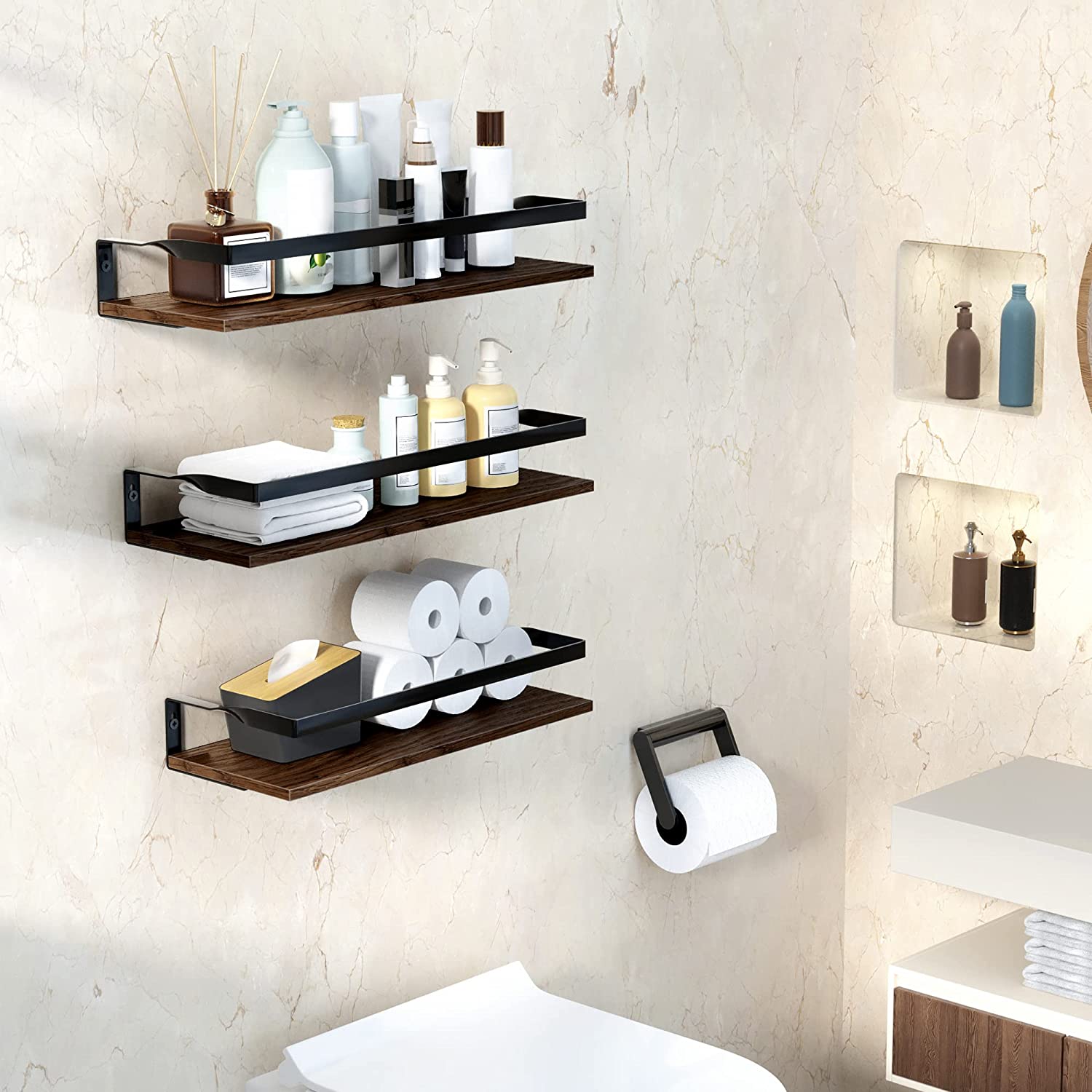 upsimples Floating Shelves Bathroom, Bathroom Wall Shelves Set of 3, S –  Upsimples Direct