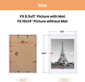 upsimples 10x14 Picture Frame Set of 5, Display Pictures 8.5x11 with Mat or 10x14 Without Mat, Wall Gallery Poster Frames, White