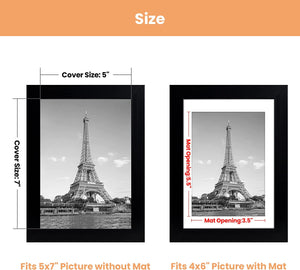 upsimples 5x7 Picture Frame, Display Pictures 4x6 with Mat or 5x7 Without Mat, Wall Hanging Photo Frame, Black, 1 Pack