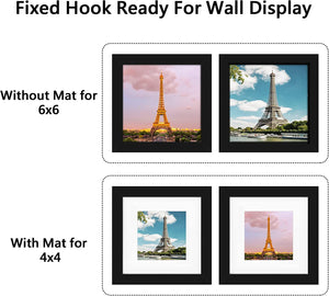 upsimples 6x6 Picture Frame Set of 3, Display Pictures 4x4 with Mat or 6x6 Without Mat, Multi Photo Frames Collage for Wall, Black