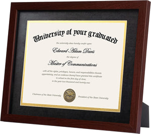 upsimples 11x14 Diploma Frame Certificate Degree Document Frame with High Definition Glass, 1 Pack Diploma Frames 8.5 x 11 with mat for Wall and Tabletop, Mahogany Double Mat