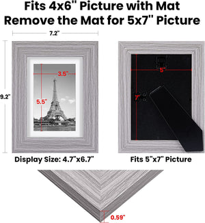 upsimples 5x7 Picture Frame Distressed Grey with Real Glass, Display Pictures 4x6 with Mat or 5x7 Without Mat, Multi Photo Frames Collage for Wall or Tabletop Display, Set of 6
