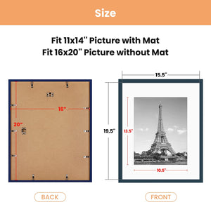 upsimples 16x20 Picture Frame Set of 5,Display Pictures 11x14 with Mat or 16x20 Without Mat,Wall Gallery Poster Frames,Navy Blue
