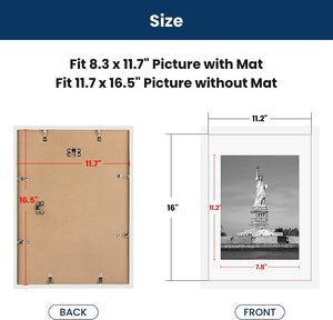 ENJOYBASICS A3 Picture Frame White Poster Frame,Display Pictures 8.3x11.7 with Mat or 11.7x16.5 Without Mat,Wall Gallery Photo Frames,2 Pack