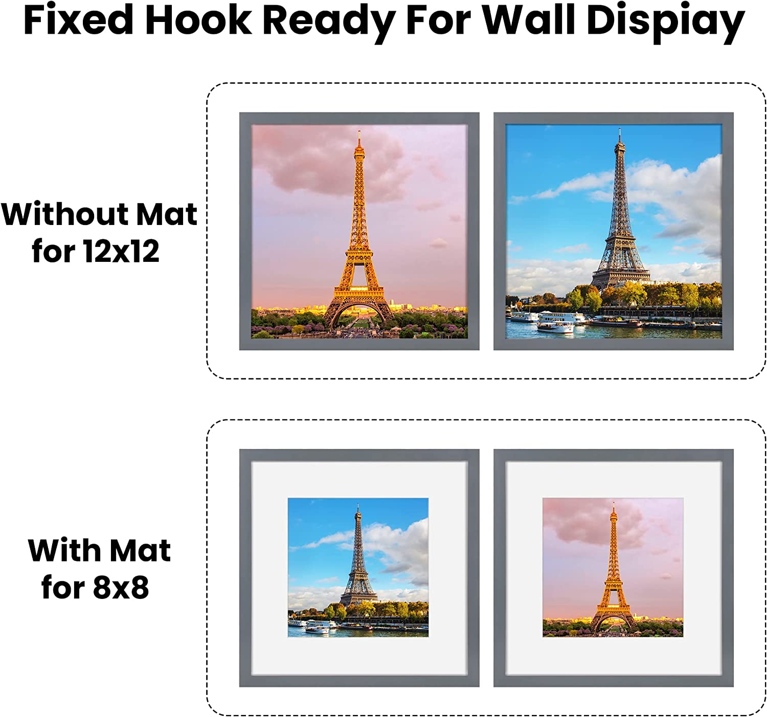 8x8 Picture Frames with 6x6 Opening Mat. 8x8 Square Photo Frame