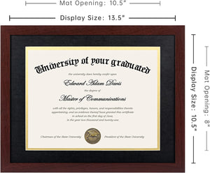 upsimples 11x14 Diploma Frame Certificate Degree Document Frame with High Definition Glass, 1 Pack Diploma Frames 8.5 x 11 with mat for Wall and Tabletop, Mahogany Double Mat