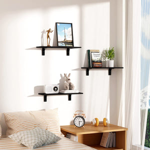 upsimples Floating Shelves for Wall Décor Storage, Wall Mounted Shelves Set of 5, Sturdy Wood Floating Shelves with Metal Brackets for Bedroom, Living Room, Bathroom, Kitchen, Black