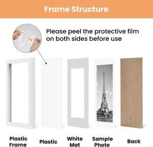upsimples A4 Picture Frame Set of 5, Display Pictures 6x8 with Mat or 8.3x11.7 Without Mat, Wall Gallery Poster Frames, White