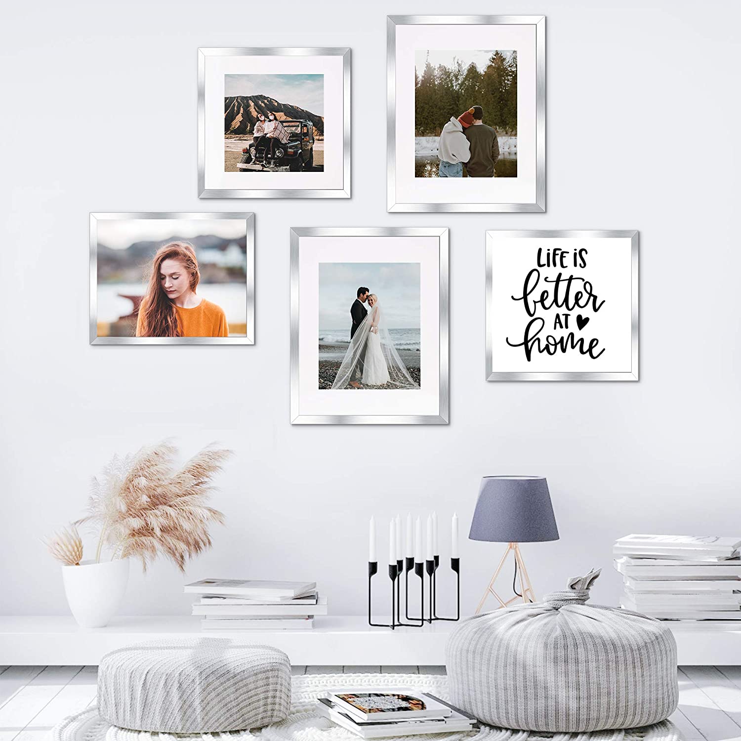 upsimples 8x12 Picture Frame Set of 5, Display Pictures 6x8 with Mat o –  Upsimples Direct