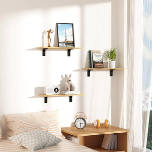 upsimples Floating Shelves for Wall Décor Storage, Wall Mounted Shelves Set of 5, Sturdy Wood Floating Shelves with Metal Brackets for Bedroom, Living Room, Bathroom, Kitchen, Light Brown