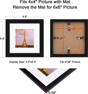 upsimples 6x6 Picture Frame Set of 3, Display Pictures 4x4 with Mat or 6x6 Without Mat, Multi Photo Frames Collage for Wall, Black
