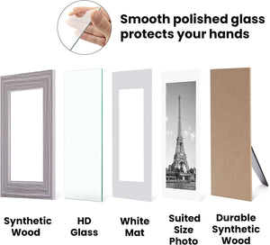 upsimples 8x10 Picture Frame Distressed Grey with Real Glass, Display Pictures 5x7 with Mat or 8x10 Without Mat, Multi Photo Frames Collage for Wall or Tabletop Display, Set of 6