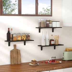upsimples Floating Shelves for Wall Décor Storage, Wall Mounted Shelves Set of 5, Sturdy Wood Floating Shelves with Metal Brackets for Bedroom, Living Room, Bathroom, Kitchen, Black