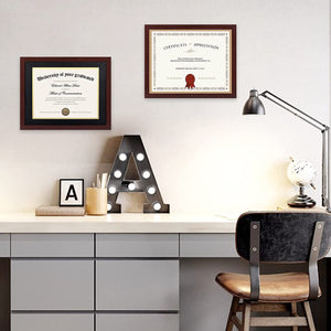 upsimples 11x14 Diploma Frame Certificate Degree Document Frame with High Definition Glass, 1 Pack Diploma Frames 8.5 x 11 with mat for Wall and Tabletop, Mahogany Double Mat