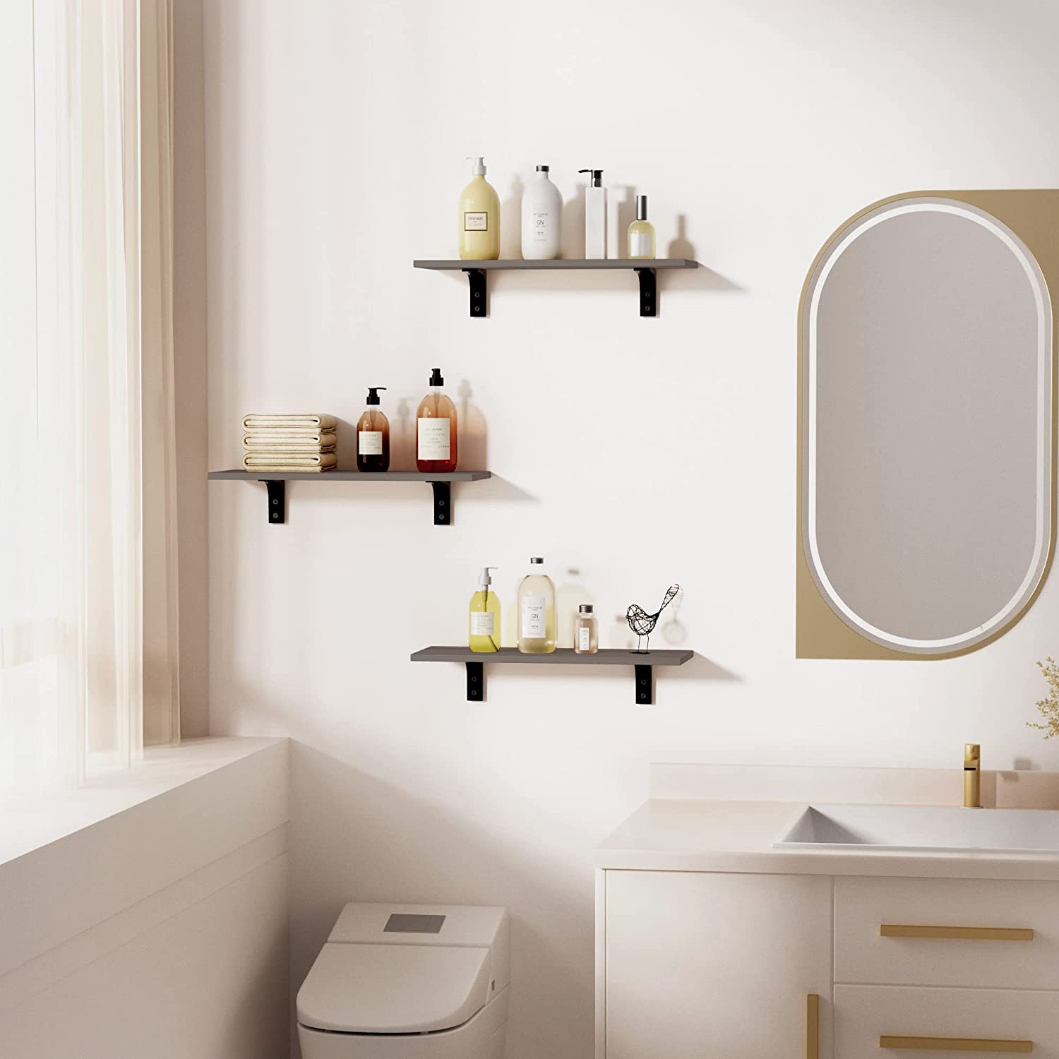 upsimples Floating Shelves Bathroom, Bathroom Wall Shelves Set of 3, S –  Upsimples Direct