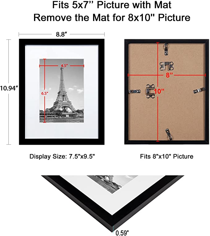 upsimples 8x10 Picture Frame Set of 2,Display Pictures 5x7 with