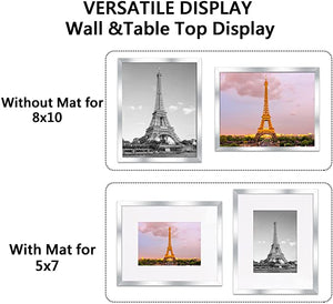 upsimples 8x10 Picture Frame Set of 10,Display Pictures 5x7 with Mat or 8x10 Without Mat,Multi Photo Frames Collage for Wall or Tabletop Display,Silver