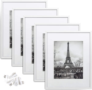 upsimples 16x20 Picture Frame Set of 5,Display Pictures 11x14 with Mat or 16x20 Without Mat,Wall Gallery Poster Frames,White