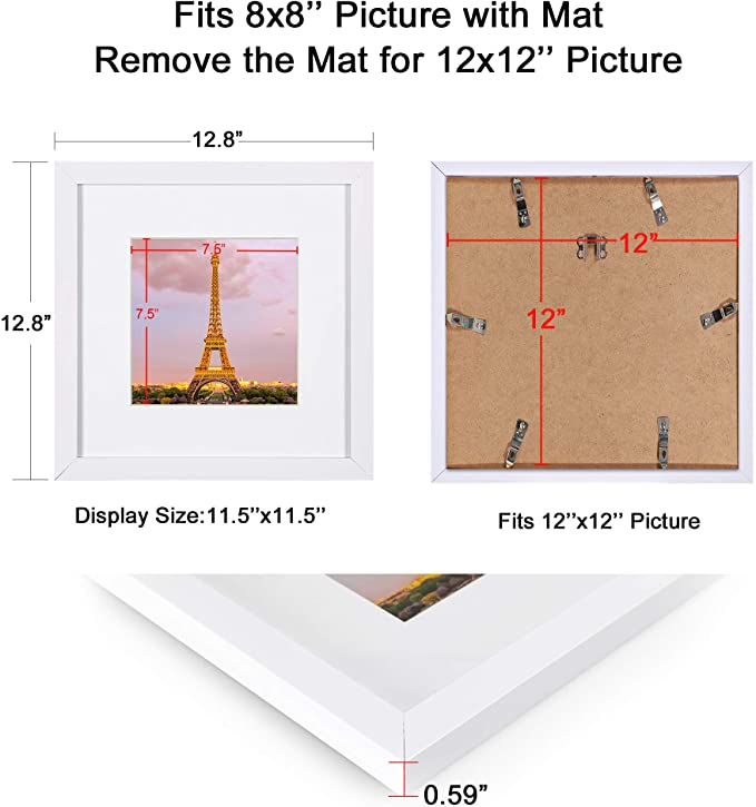 upsimples 4x4 Picture Frame Set of 3, Display Pictures 2x3 with Mat or 4x4  Without Mat, Multi Photo Frames Collage for Wall, Black