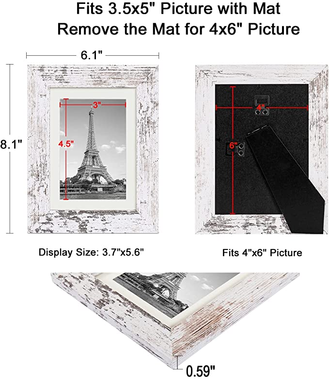 upsimples 5x7 Picture Frame Distressed White with Real Glass, Display  Pictures 4x6 with Mat or 5x7 Without Mat, Multi Photo Frames Collage for  Wall or