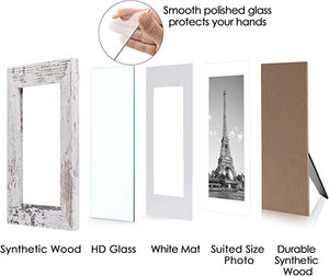 upsimples 4x6 Picture Frame Distressed White with Real Glass, Display Pictures 3.5x5 with Mat or 4x6 Without Mat, Multi Photo Frames Collage for Wall or Tabletop Display, Set of 6