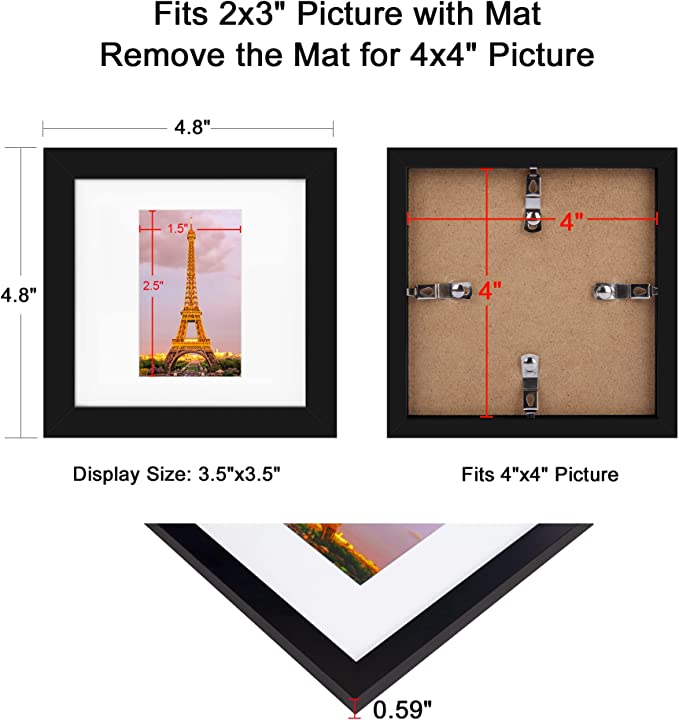 upsimples 4x4 Picture Frame Set of 3, Display Pictures 2x3 with Mat or –  Upsimples Direct