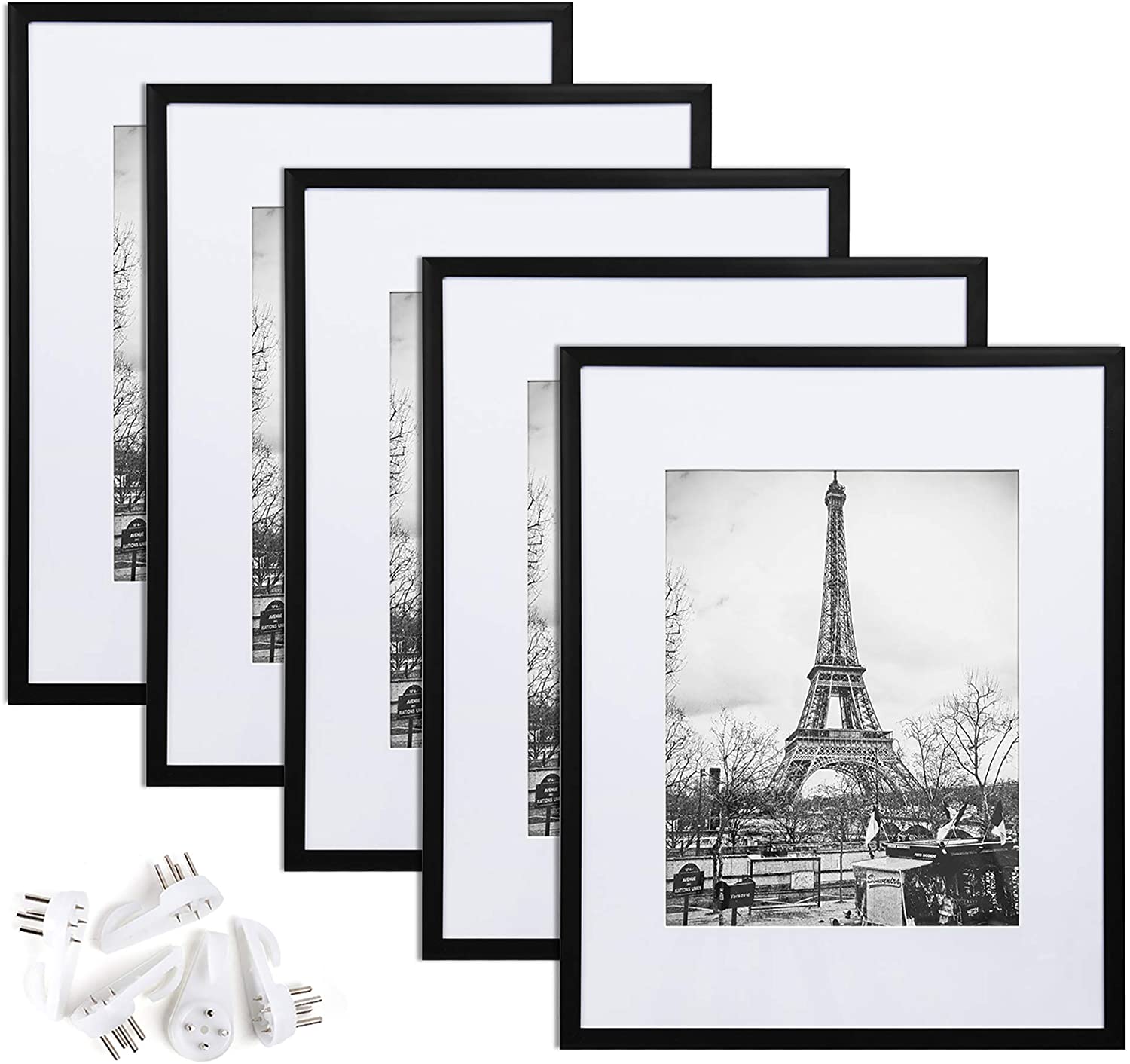 upsimples 16x20 Picture Frame Set of 5, Display Pictures 11x14 with Mat or  16x20 Without Mat, Wall Gallery Poster Frames, Black